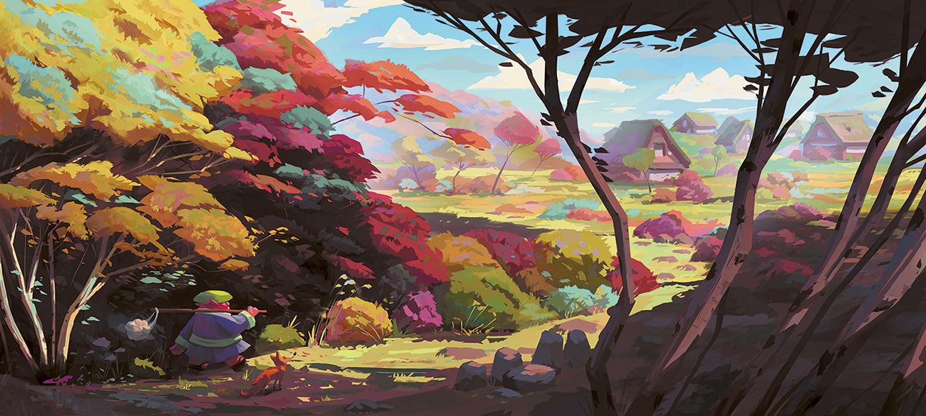 © Sławek Fedorczuk | Autumn leaves | Japońska jesień obfituje w naprawdę niezwykłe połączenia kolorów. Autor stosuje te kolory w ilustracji ze swoimi bohaterami. | 2016