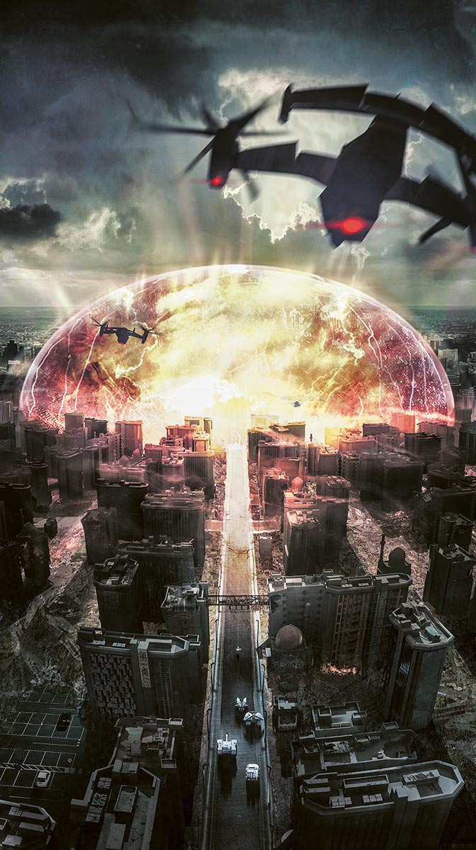 © Przemek Kotyński / 11bit Studios | Over the City | Ilustracja koncepcyjna/promocyjna do gry „Anomaly: Warzone Earth”. | 2011 