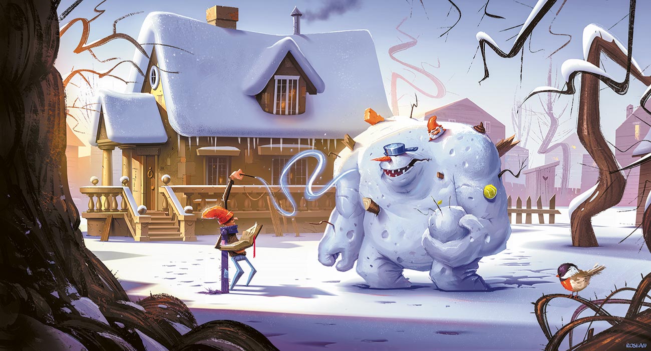 © Krzysztof Rosłan | Ultimate snowball fighter | Ilustracja powstała na potrzeby własne autora. Jest to próba oddania zimowego klimatu i oświetlenia. | 2017 