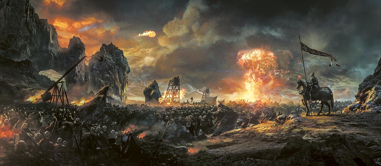 © Grzegorz Rutkowski | Battlefield | Grafika powstała na prywatne potrzeby artysty. | Ilustracja inspirowana utworem „Blood and Steel” ze ścieżki dźwiękowej gry „The Elder Scrolls V Skyrim”. | 2014 