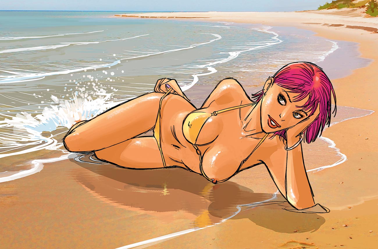 © Robert Adler | On the beach | Grafika erotyczna opublikowana na blogu Erocomica oraz w wersji papierowej w magazynie ATK (Asocjacja Komiksu w Toruniu) nr 18, 2018. | Praca autorska. | 2015 